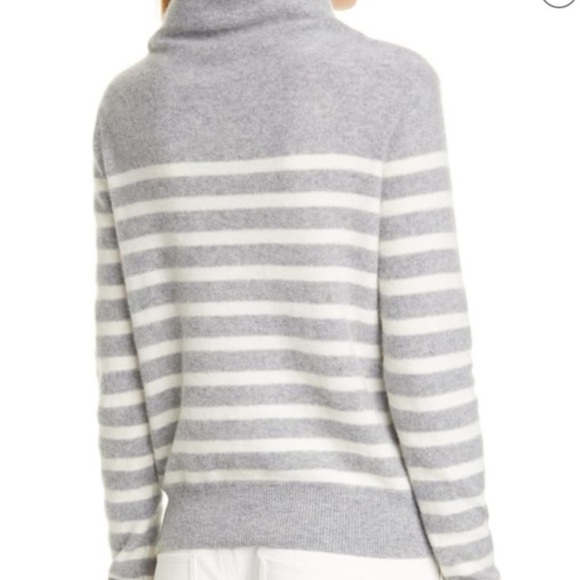 VINCE Plush Cashmere Breton Stripe Funnel Neck Sweater NWOT - Picture 5 of 16